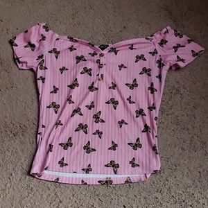 Rue 21 pink butterfly off the shoulder top